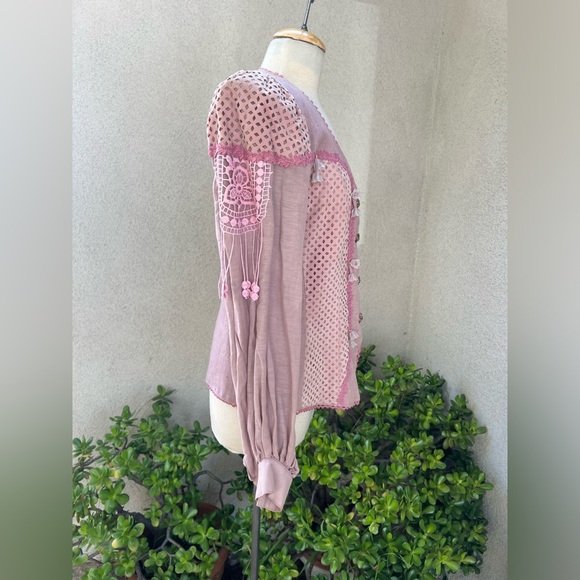 Vintage glam blazer jacket dusty rose linen faux suede floral beads Med La Foret - Picture 3 of 14